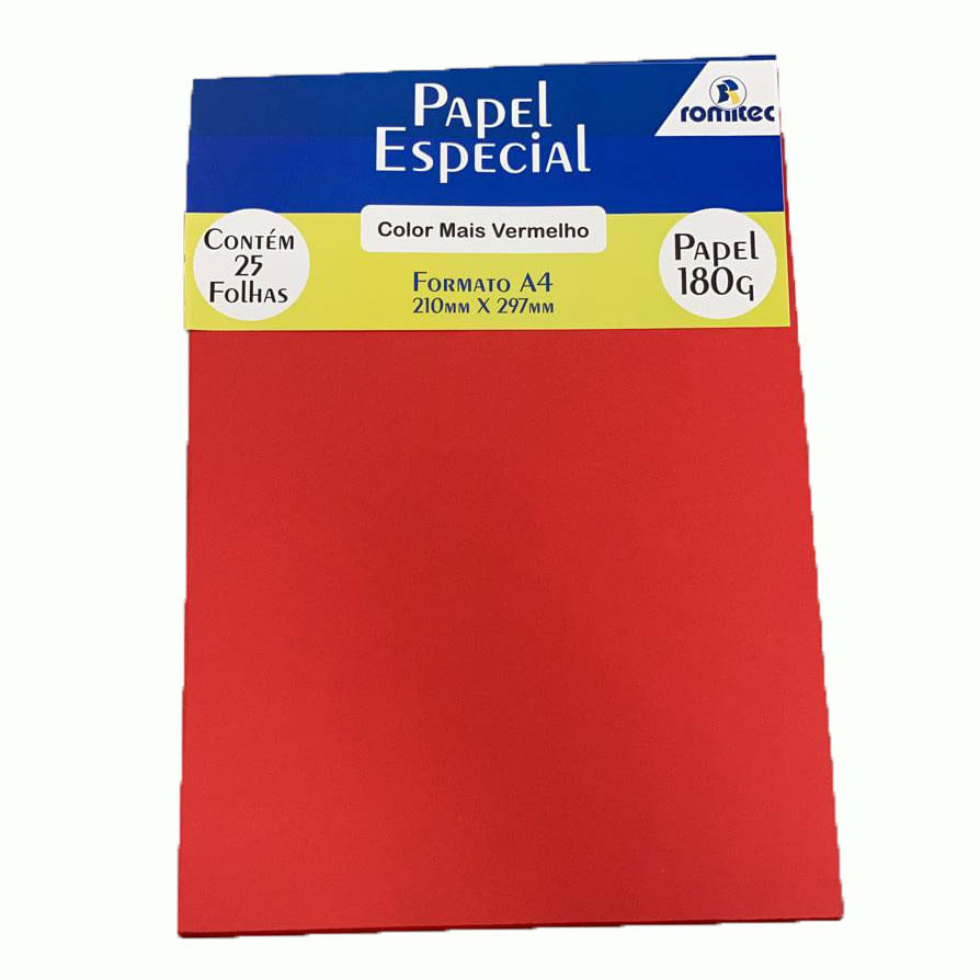 Papel Especial Romitec Color Vermelho A4 180gm 25 Folhas 5616