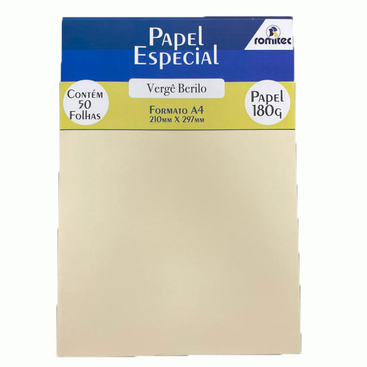 Papel Especial Romitec Vergê Berilo A4 180gm 25 Folhas 0660