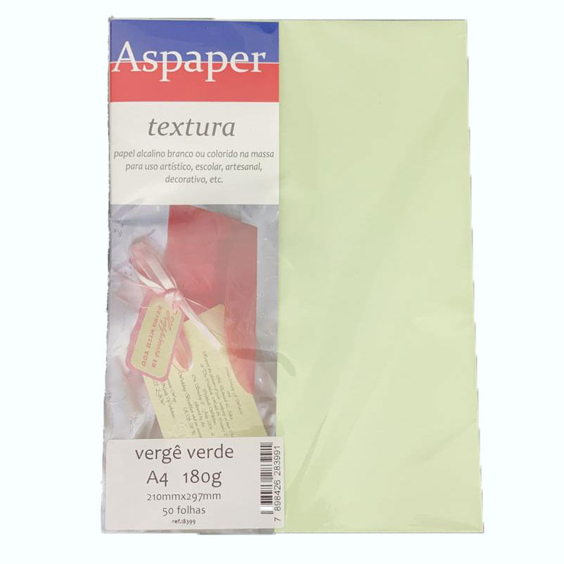 Papel Aspaper Textura Vergê Verde A4 180gm 50 Folhas 1393