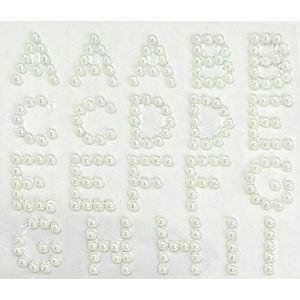 Cartela Adesiva Para Artesanato Alfabeto em Pérola Branca 15mm - 55 Unidades