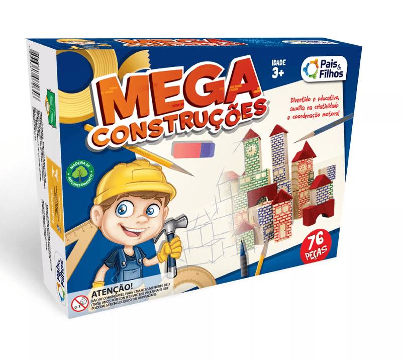 Jogo Mega Construções de Madeira com 76 Peças