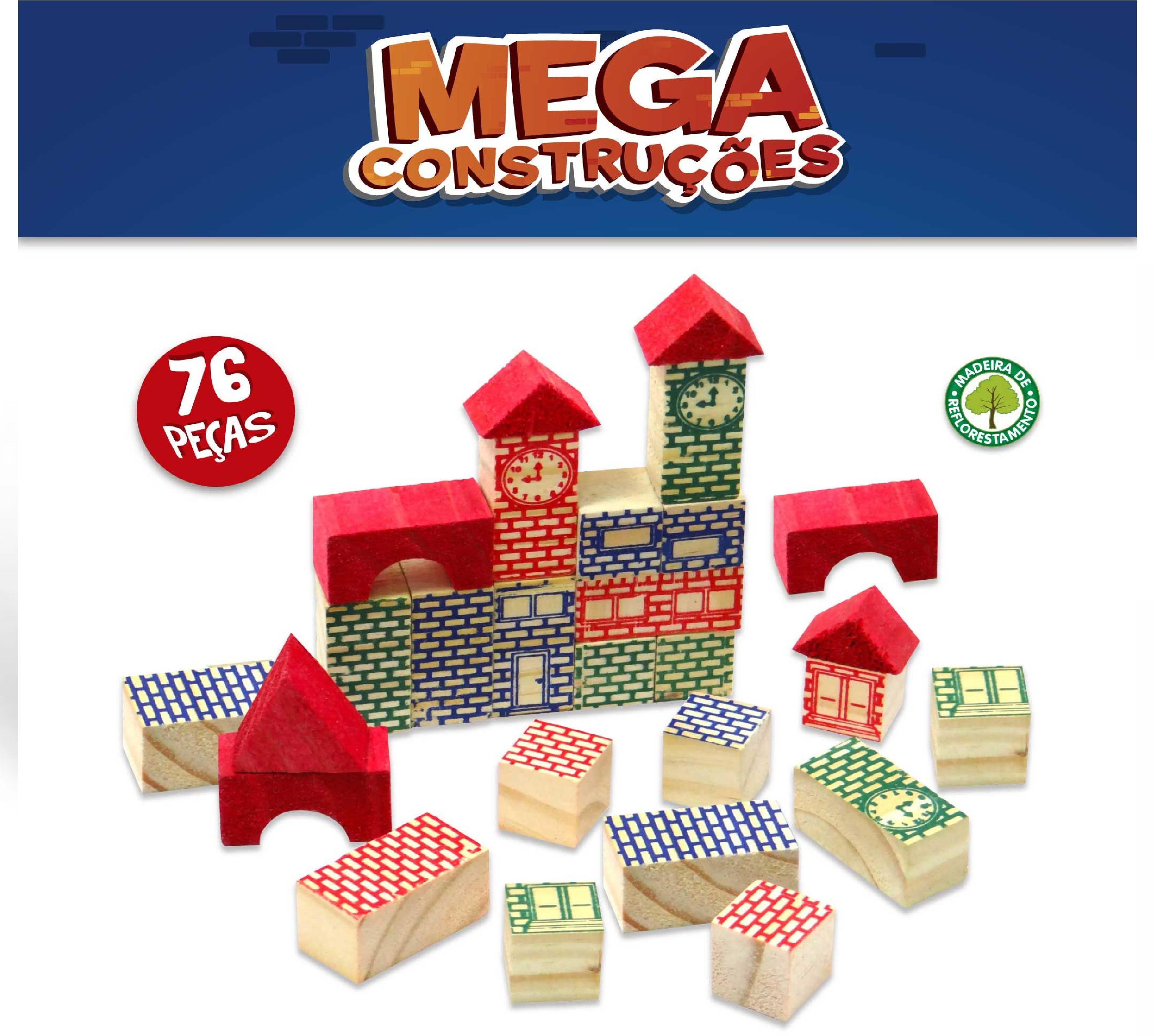 Jogo Mega Construções de Madeira com 76 Peças