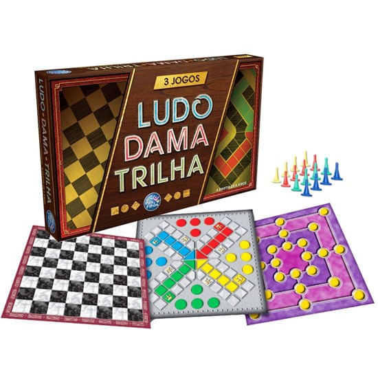 Jogo 3 Jogos Ludo, Dama e Trilha Tabuleiro - Pais e Filhos