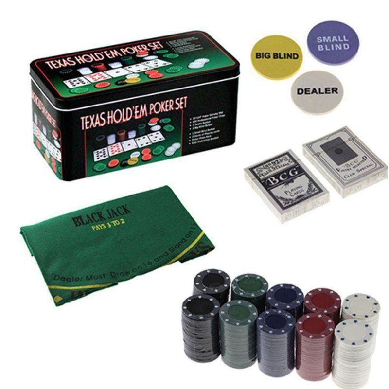 Jogo De Poker Texas Hold'em Poker Set Fichas Bralho E Toalha em