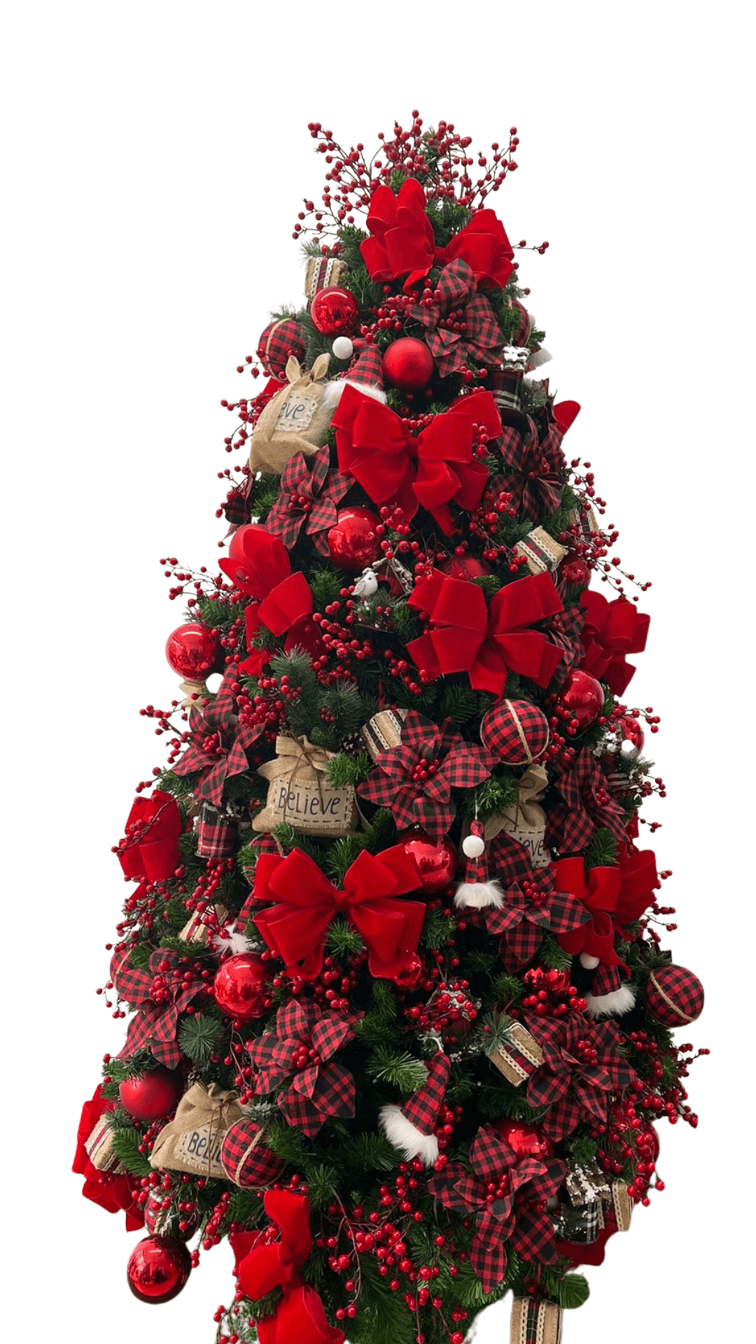 Kit Decoração Árvore Vermelha e Preta Xadrez (PARA ÁRVORE DE 2,10m)