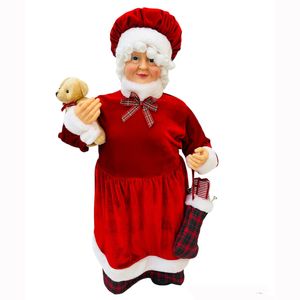 Mamae Noel em Pe com Roupa Vermelha/Xadrez 80cm