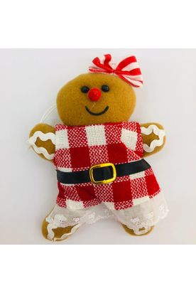 Gingerbread Menino Sentado com Cachecol Xadrez Bege 21x16cm nas